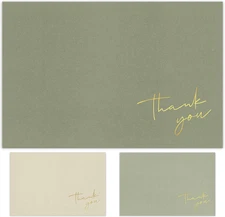Thank You Cards with Envelopes & Stickers Set of 30 Green Gold Foil Notes
