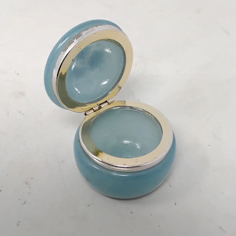 Vintage Blue Italian Alabaster Hinged Floral Trinket Jewellery Box Hand Carved - Image 3 of 4