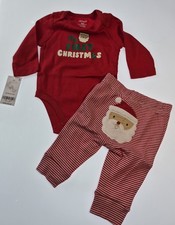 Carter's Baby My First Christmas Bodysuit Santa Striped Pants 2pc Set 3M NWT