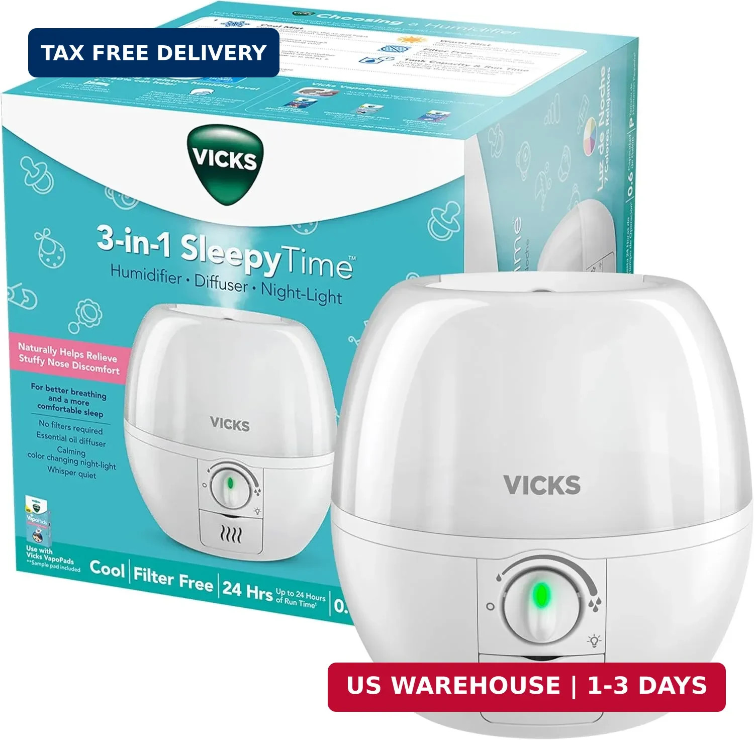 3-in-1 Sleepytime Cool Mist Humidifier For Baby & Kids Rooms