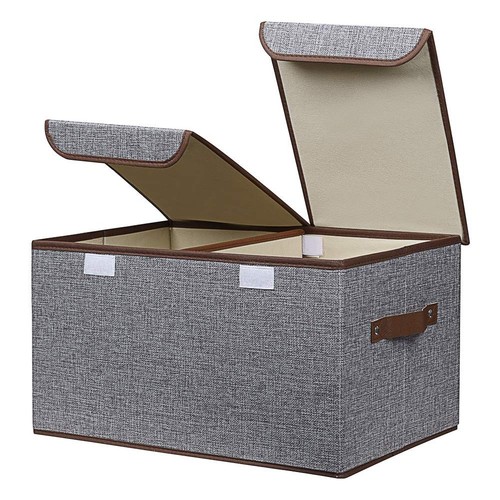Large Storage Bins Linen Fabric Foldable Basket Cubes Organizer Storage Box D...