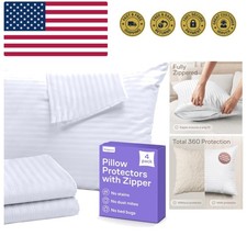 Hotel Quality Pillow Protectors Set of 4 - Standard 20x26, Washable Quiet