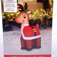 Holiday Time 4 ft Inflatable Reindeer in Santa Suit LED Lights Airblown Yard NEW