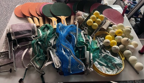 Used Ping Pong Accessories Lot - Paddles, Nets, & Balls.