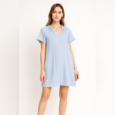 Old Navy SS Demi Swing Dress Small Cash Blue Gauze Cotton Ruffle Neck NWT