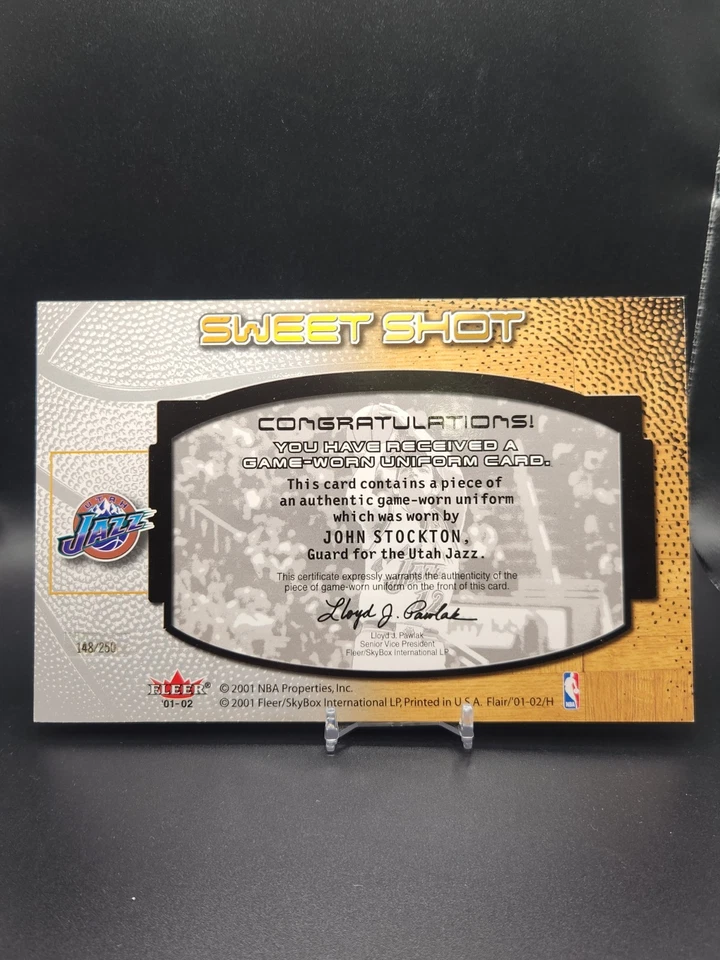 2001-02 Flair Sweet Shot Jumbo Box Topper John Stockton Game Used Patch /250 - Image 3 of 4