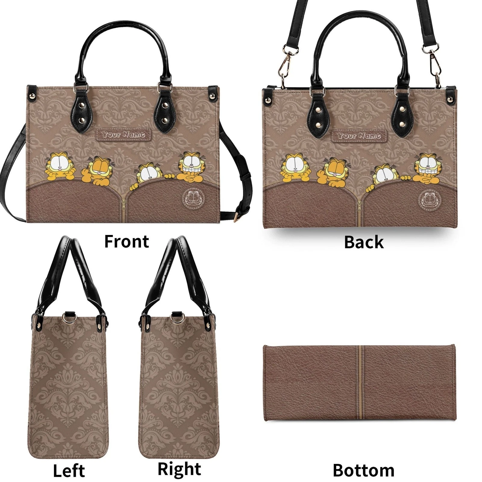 Garfield Handbag, Cartoon Cat Leather Bag, Funny Comic Character Handbag