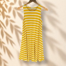 Old Navy Dress Women S Small Orange Striped Shift Midi Sleeveless Rayon Casual