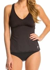 TYR Womens Solid Halter Twist Tankini Top Black Size 6 -