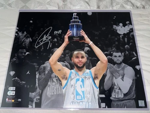 Stephen Curry Signed 16x20 Photo Warriors All Star Game MVP Trophy Beckett COA