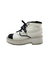 Chanel High Cut Sneakers 37 Wht Leather G33169 Scuffed On Toe And Heel Con JJa19