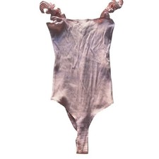 Reformation Pink White Gingham Ruffle One Shoulder Bodysuit Size M