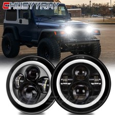 Pair 7 Inch Round Led Headlights Halo Angle Eyes Drl For Jeep Tj 1997-2005 2006
