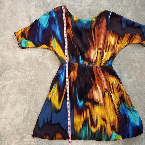 Single Silk Mini Dress Women Size M Multicolor Art to Wear Maximalist Artsy Vtg - Picture 7 of 11