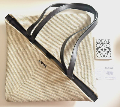 LOEWE PUZZLE FOLD MEDIUM TOTE BAG IN CANVAS WITH LEATHER STRAPS ECRU NATURAL