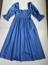 Forever 21 Blue Maxi Dress Square Neck Puff Long Sleeve Woven Cotton S