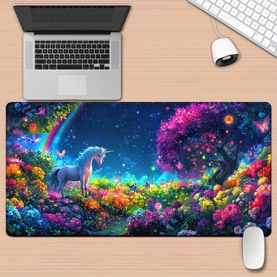 40*90cm XXL Unicorn & Colorful Flowers Mouse Pad - High-Definition Rubber Desk M