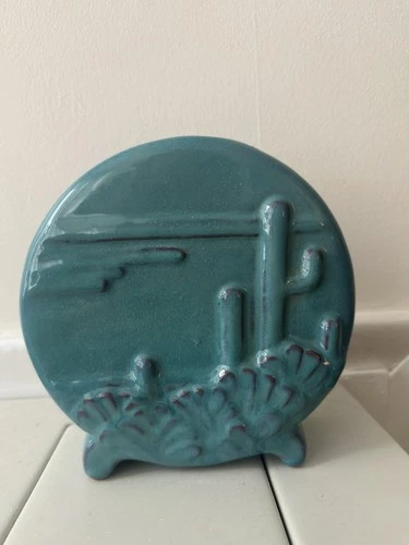 Frankoma Cactus #4 Desert Saguaro Teal Turquiose Blue MINT 7” Footed Planter