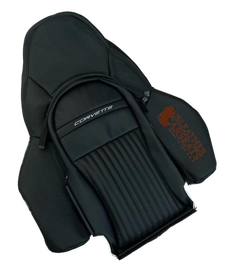 Cubierta de asiento de cuero perforada trasera inclinada para conductor deportivo Chevy Corvette 98-2003 negra Foto 4 de 4