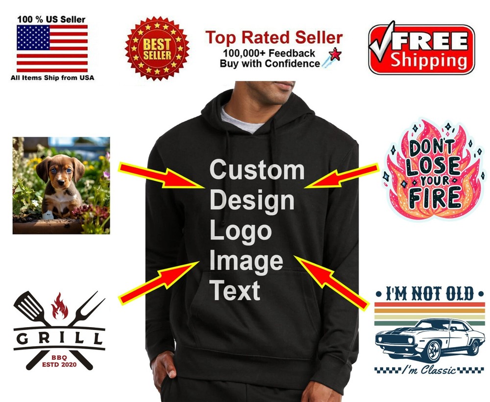 Custom Unisex Hoodie with Text, Logo, or Photo Personalization