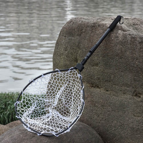 Fly Fishing Net Landing Trout Bass Net Soft Rubber Mesh Catch and Release 85cm - Picture 5 of 7