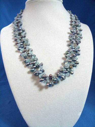 Beatiful Gray Fresh water pearl necklace 2 strands with crystal in case - Picture 2 of 4