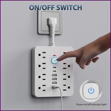 14-in-1 Surge Protector Power Strip with 8 AC, 4 USB  2 Type-C Ports  Flat Plug