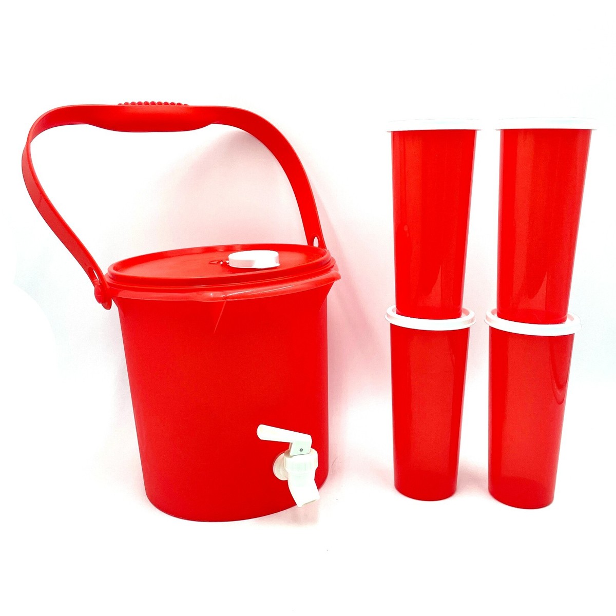 Tupperware 5L Drink Dispenser 4653 & 4 Matching Lidded 16oz