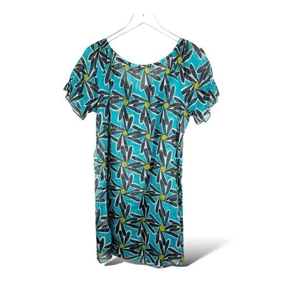 Vestido Milly Cabana Turquesa/Negro Algodón Transparente Playa Encubrimiento Borla Mediano Foto 2 de 4