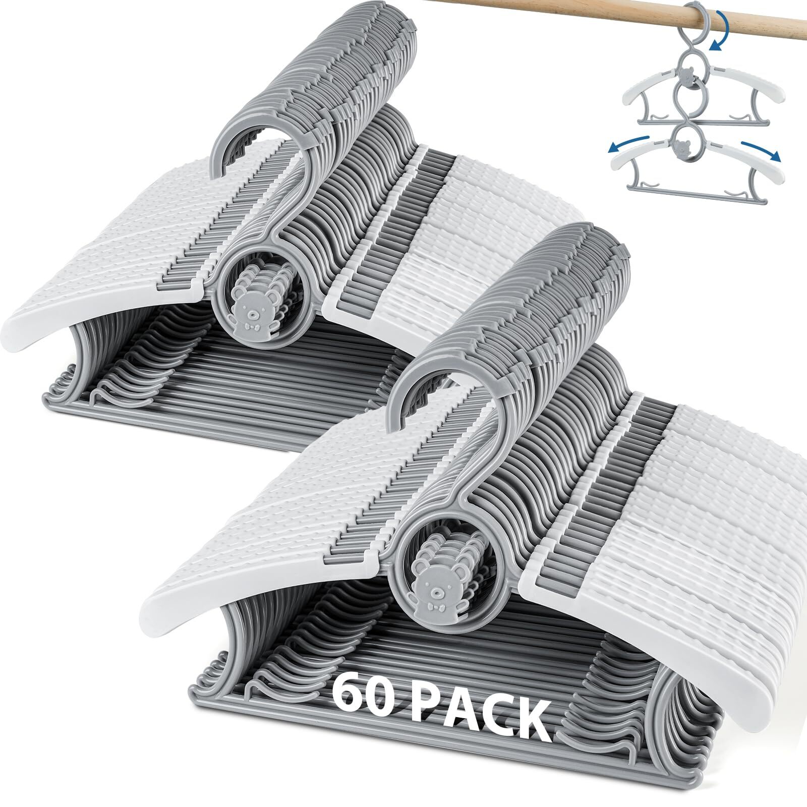 60-Pack Adjustable Non-Slip Baby & Kids Clothes Hangers - Extendable Plastic Child Hangers-image