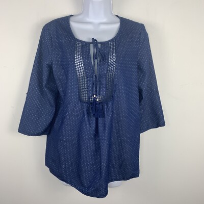 The Limited Womens Top sz M Chambray Peasant Boho Everday Cottagecore Prairie