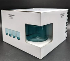 THE CELLAR Stackable Teal Glass Tumbler Set of 4