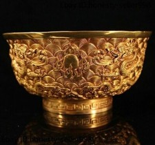 5'' Marked China palace bronze 24k gold dragon loong statue Tea cup Bowl Bowls