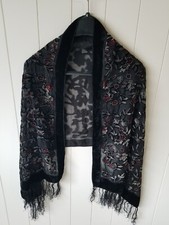 100 Seta Silk 58" Black, Gray, Red Silver Scarf Made in Italy Floral Print