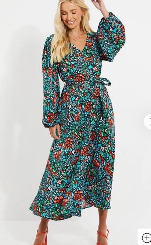 Threadbare Satin Pineapple Midi Dress Size 12 Multi Coloured - Picture 10 of 13