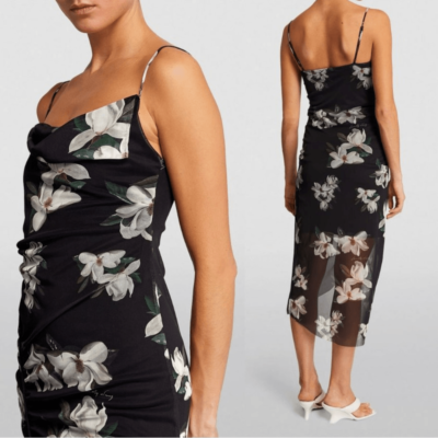 ulla mesh draped midi dress Allsaints Ulla Draped Midi Dress - Green