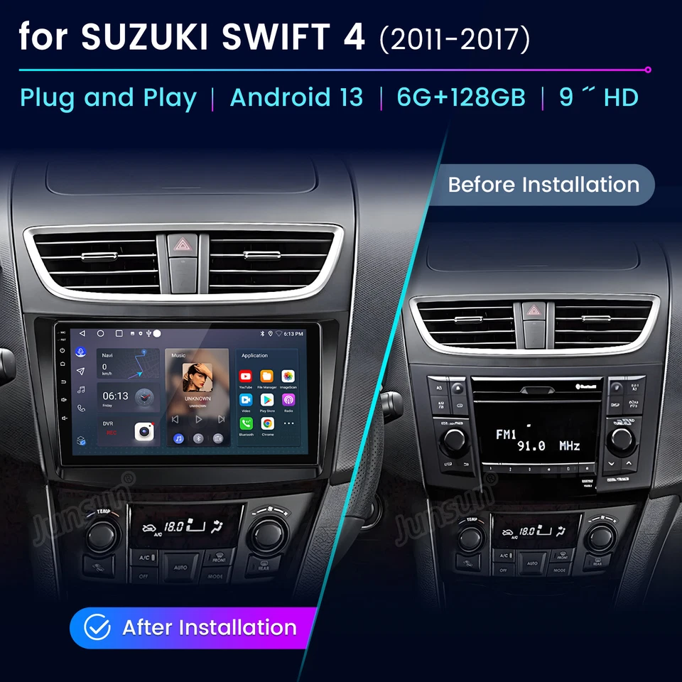 Radio estéreo 8 núcleos 6+128 GB Android13 Carplay GPS WIFI para Suzuki Swift 2011-2017 Foto 2 de 4