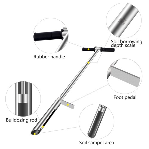 1 Meter 304 Stainless Steel Soil Probe Sampler with Ejector and Foot Pedal 50''