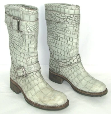 FREE LANCE Stiefel Biker Schnallen Leder Creme Nuanciert Grau 38 Sehr Gut État - Bild 1 von 4