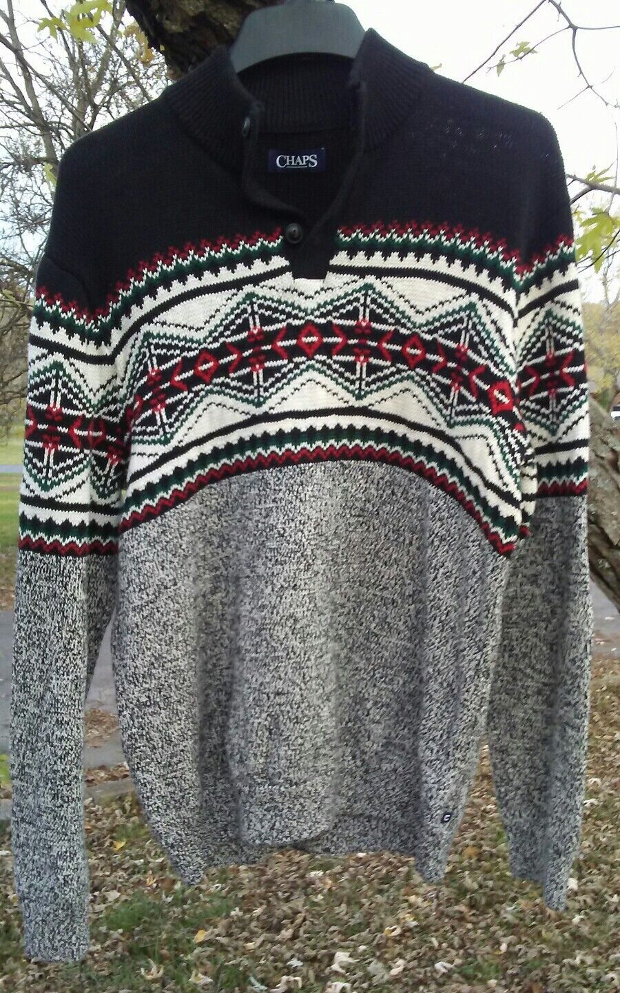 Chaps Gray Multicolor L Geometric Pullover Sweater - image 1