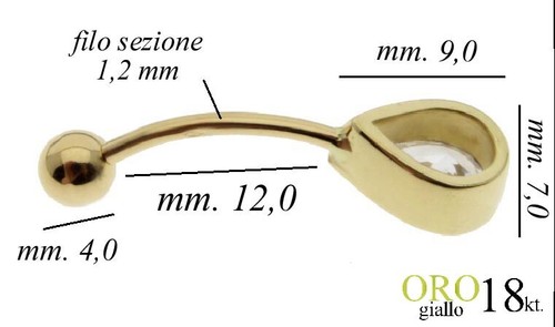 Piercing ombelico belly ORO GIALLO 18kt. a GOCCIA zircone yellow GOLD 18kt. - Foto 3 di 11