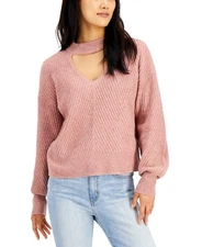 MSRP $44 Hooked Up by Iot Juniors' Mossy Choker Sweater Pink Size XL