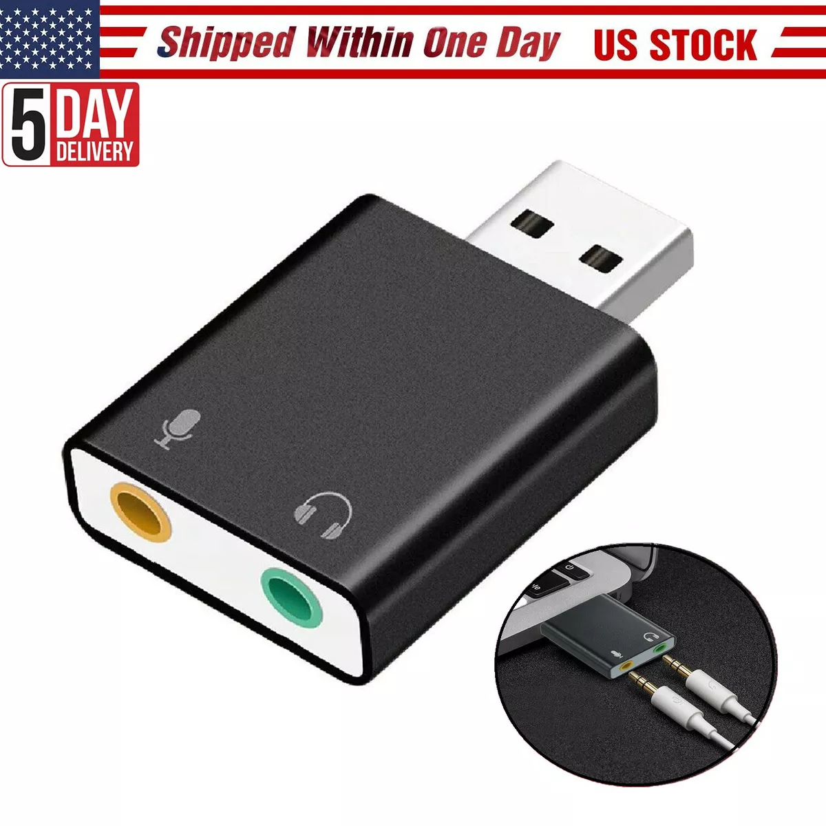 USB 2.0 to 3.5mm mic headphone Jack Stereo Headset 3D Sound Card Audio Adapter