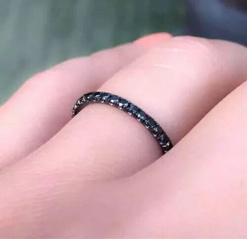 2Ct Round Cut Created Black Onyx Eternity Engagement Band 14k White Gold Finish