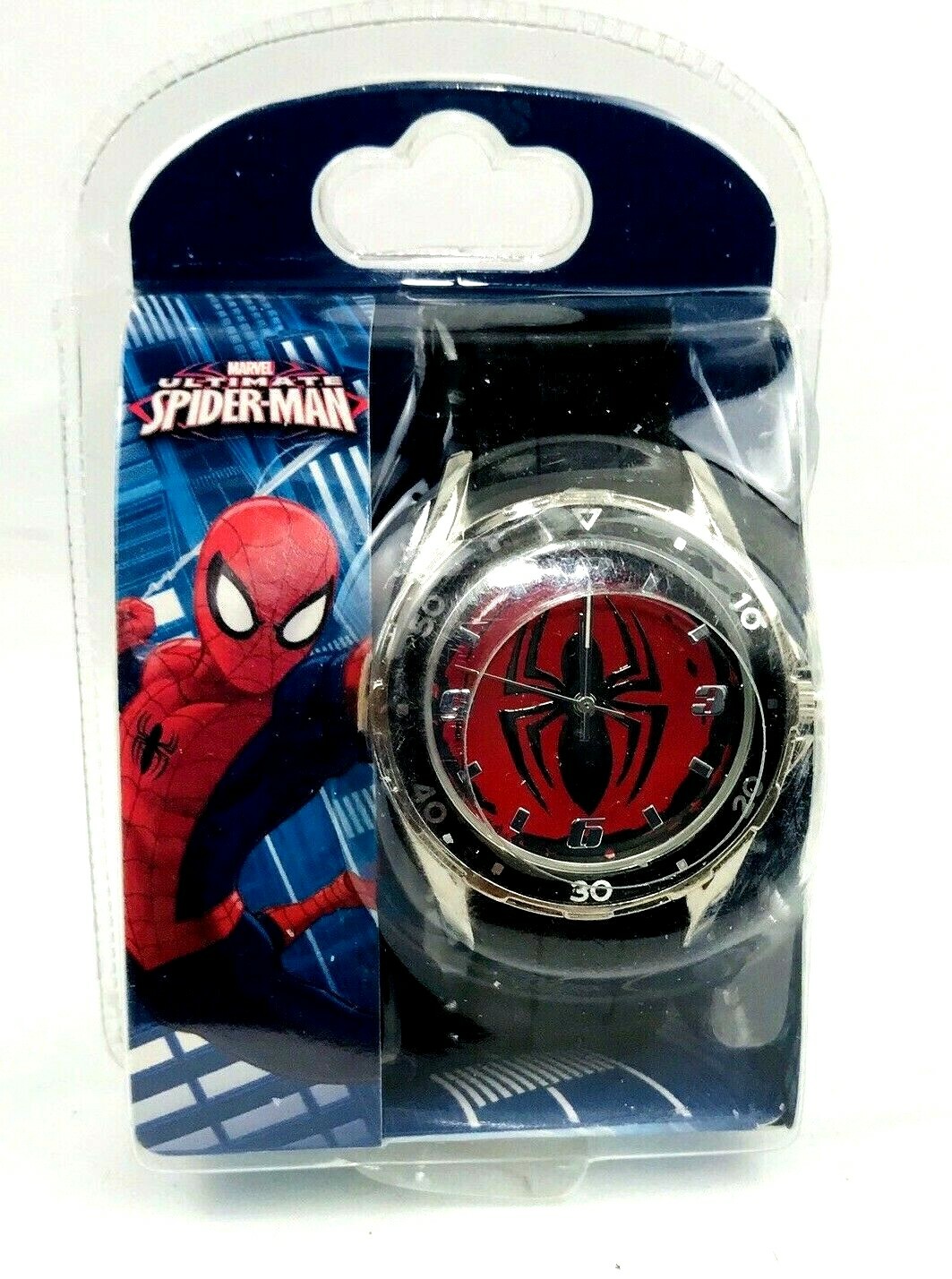 Marvel Spiderman Wrist Watch Accutime Red Face Black Spider Spd1444wm For Sale Online Ebay