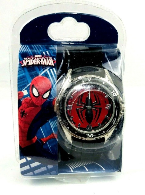 Marvel Spiderman Wrist Watch Accutime Red Face Black Spider Spd1444wm For Sale Online Ebay