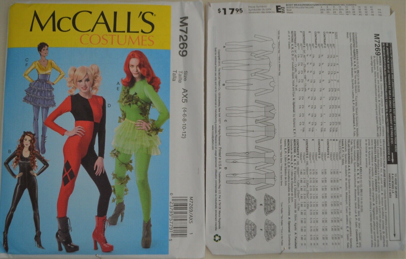 McCalls 7269 - Misses' Poison Ivy, Harley Quin, Cat Woman Costum