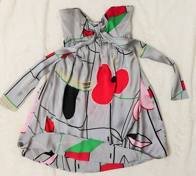 CLC Corey Lynn Calter 100% Seiden Schluppen Blumen Kleid Grau Größe XS 32 34
