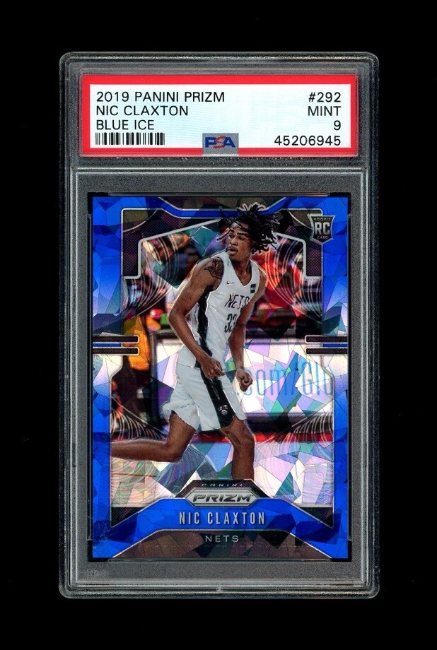 2019-20 Prizm BLUE CRACKED ICE SP REFRACTOR ROOKIE NIC CLAXTON /99 RC PSA 9 MINT