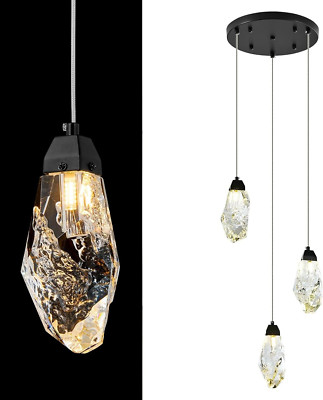 Dimmable 3-Light Crystal Pendant Chandelier with Black Teardrop Design